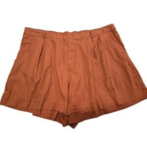AVA & VIV Burnt Orange Linen/Cotton Pleated Pull-on Shorts Size 20/22W